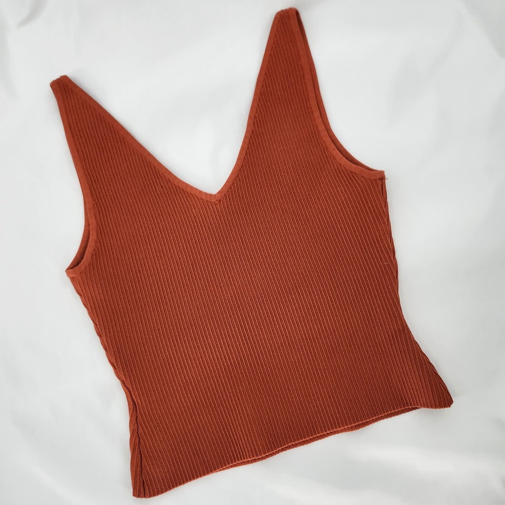 Babaton Rust Sculpt Ribbed‎ Knit V-Neck Tank Womens Medium Capsule Minimalist